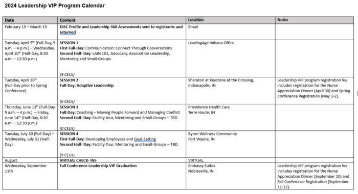 Leadership Program Calendar 2